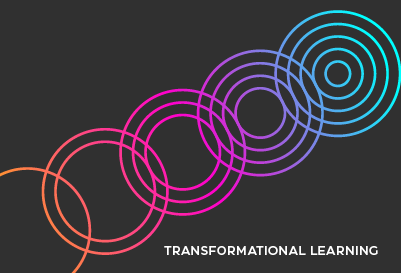 Rainbow diagonal circles symbolizing transformational learning