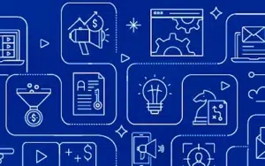Digital Marketing Fundamentals: Drive Growth and Online Visibility 48 Line icons for digital marketing, content and analytics on a blue background