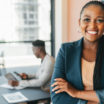 Leader, manager and CEO with a business woman in the office with her team in the background. Portrait of a female boss standing arms crossed at work during a meeting for planning and strategy - Interview Skills for Interviewers