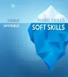 A blue iceberg in water representing the difference between hard and soft skill learning.