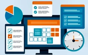 Advanced Productivity: Proven Systems for Organized Professionals 3 Illustration of planning tools with a calendar, checklist and clock