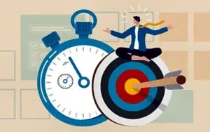 Developing Self-Awareness and Emotional Intelligence at Work 46 Illustration of a businessman meditating on a clock and target