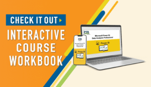 a colorful background of a laptop and phone with text of a course training title.