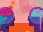 Two heads representing data and creativity.