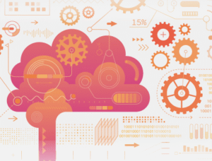 Colorful gears and brain illustration.