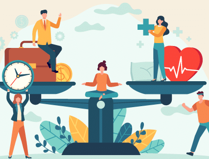 Balancing work and health priorities visually.