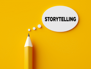 Yellow pencil with storytelling thought bubble