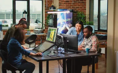 Collaborative workspace with diverse professionals