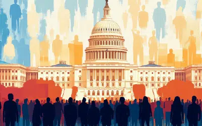 Silhouettes in front of Capitol building.