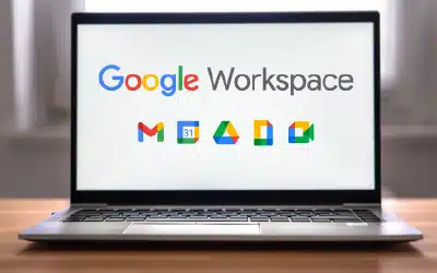 Laptop displaying Google Workspace logo