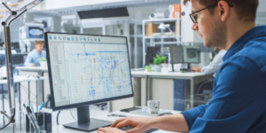 Person working on computer with data