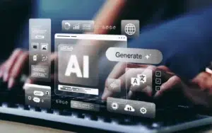 Artificial Intelligence Basics for Beginners 21 Professional woman using AI tools on a computer in the workplace.